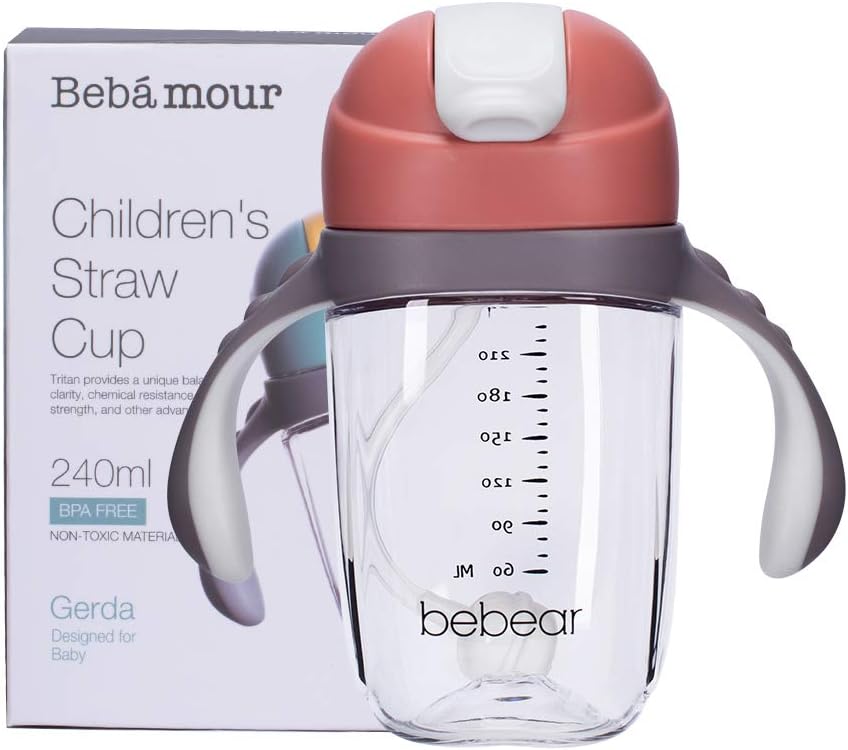 Bebamour Sippy Cup for Baby 6 Months+, Spill-Proof Sippy Cup with Straw for Kids Water Bottle with Soft Silicon Spout Cup for Toddlers, BPA Free, 240ml (Orange)