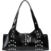 Amzufs Studded Purse Shoulder Bags for Women, Designer Trendy Retro Y2K Purses Studs Underarm Soft Leather Handbags