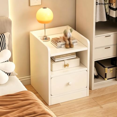 Beauenty Bedside Table Narrow Nightstand, Single Drawer Gap Bedside Cabinet, 30cm Wide Simple Night Stand for Rental Apartment, Small Bedroom, Living Room (White) (30 * 30 * 50CM)