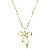 Rnivida 925 Sterling Silver Bow Ribbon Pendant Necklace for Women, 18" Chain