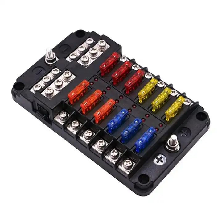 Photo 1 of 12-Way Fuse Block, Marine Waterproof with LED Indicator, 30pcs Fuses 5A-25A, 12V/24V Fuse Panel for RV, Car, Boat, Truck