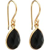 Gempires Teardrop Crystal Earring, Pear Shape Dangle Drop Earrings, Natural Gemstone Earring, Minimal, Everyday Wear, Hypoallergenic 14k Gold Plated, Gift for Mom Wife friend