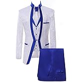 Paisley Slim Fit White Premium Floral Tuxedo Prom Wedding Groom 3 Pieces Suits
