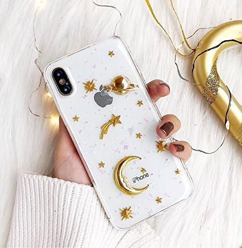 【CaserBay】 iPhone Phone Case 3D Elegant Unique Design Shiny Glitter, Jeweled, Soft Silicone Rubber Slim Gel Phone Cover【3D Moon, Compatible with 6.5" iPhone Xs Max】