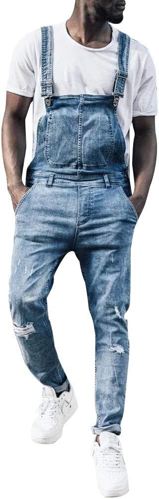 WOCACHI Mens Overalls Bib Jumpsuit Jeans Denim Bib Dungarees Trousers Ripped Suspender Shorts Pants with Pockets