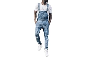 Denim Overalls for Men Plus Size Ripped Jeans Jumpsuit Work Bib Overall Casual Denim Overalls with Adjustable Straps