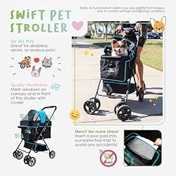 Swift Pet Stroller - Teal: Zipperless, Quality Mesh