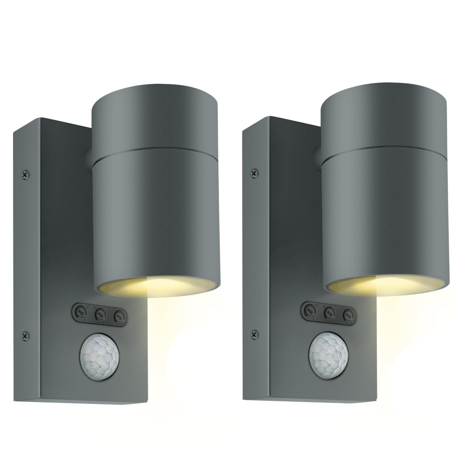 Kerry Outside Wall Lights with Sensor, IP65 Waterproof Downward Outdoor Lighting, External PIR Wall Mount Security Downlight, Anthracite Grey Stainless Steel Porch Exterior Light - 2 Pack(Bulb Excl.)