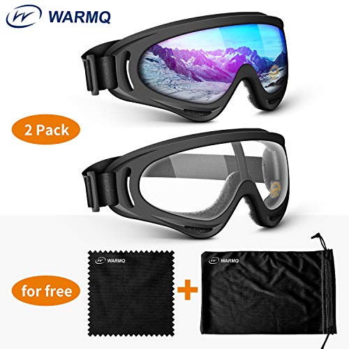 Ski Goggles, Winter Sport Snowboard Goggles with UV 400 Protection, Anti-Fog, Windproof, Dustproof and Anti-Glare Lenses, Adjustable OTG Snow Goggles for Kids, Men & Women (Multicolor and Transparent)