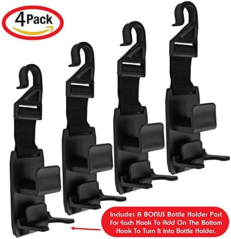 4 Pack Car Seat Headrest Hooks By Oetoe, Strong And Durable Backseat Headrest Hanger Storage For Handbags, Purses, Coats, and Grocery Bags, Universal Vehicle Car Seat Back Headrest Bottle Holder
