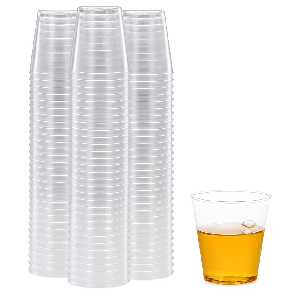 TIJAR® Shot Glasses, Pack of 50 Plastic Shot and Desert Glass, Strong Durable Hard Plastic, Quality Crystal Clear Shot Cups, Sample Tasting Cups (50)