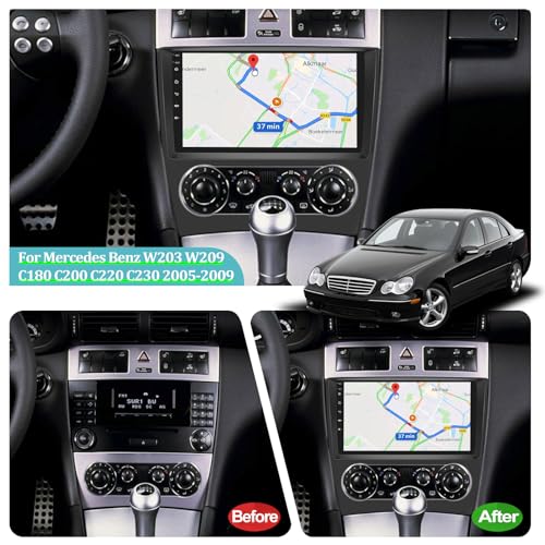 Car Radio for Mercedes Benz C Class W203 W209 C180 C200 2005-2009 [2G+64G] 9 Inch Touch Android Car Stereo Wireless Apple Carplay/Android Auto / 1080P / WiFi + AHD Rear View Camera