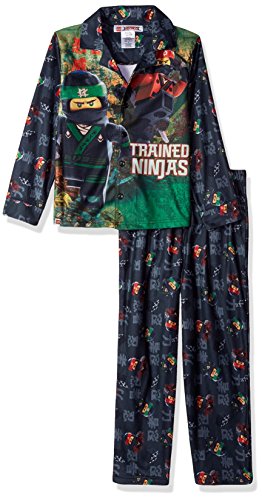 Lego Ninjago Big Boys' Coat Pajama Set, Button Front Top, with Pant, Black, 8