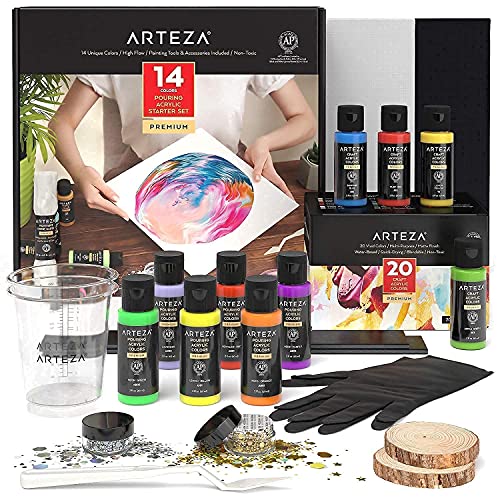 Arteza Acrylic Pouring and Craft Acrylic Paint Set Bundle, Painting Art