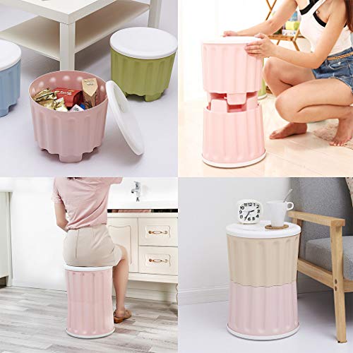 Transser Stacked Storage Ottoman - Round Foldable Resin Footrest Stool Seat Fabric Toy Chest Coffee Table, 14.4"x11.2"x8" (Green) - Thumbnail 3