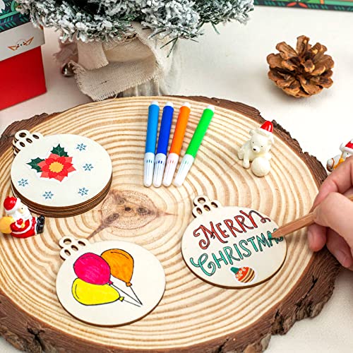 Shindel 150PCS Natural Wood Slices 3.5Inch, Unfinished Predrilled Wood Slices Blank Round Wooden Discs for Painting Christmas Tree Home Decoration DIY Crafts