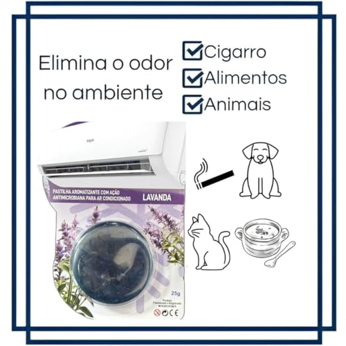 Pastilha Bactericida Aromatizante para Ar Condicionado Split – AROMA LAVANDA (25g) Higienizadora Ação Neutralizadora de odores Aroma Contínuo ELIMINA MAU CHEIRO