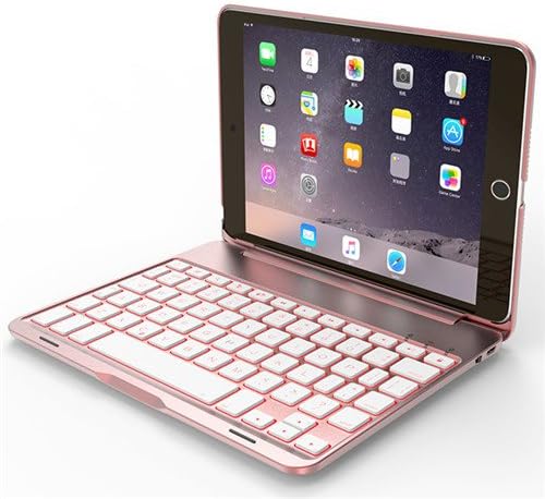 HAZZEL Wireless Bluetooth Aluminium Keyboard with 7 Colours Backlit Folio Smart Case Stand Cover Shell For Apple iPad Mini 4 (Rose Gold)