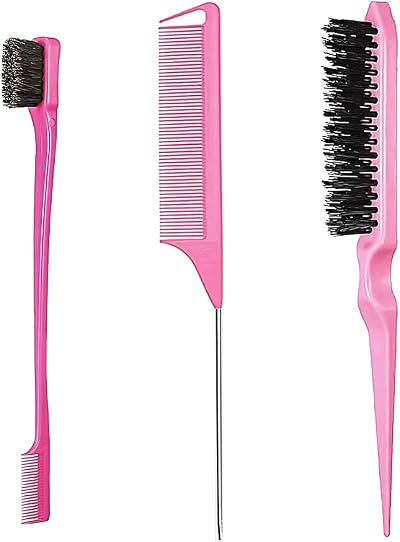 Aeuezxx 3 Pieces Hair Styling Comb Set Pink Double Sided Edge Brush Rat Tail