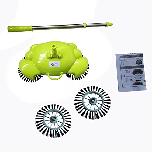 3-in-1 Household Hand Push Sweeper Vacuum Cleaner Rotating Floor Machine Broom Automatic Cleaning Robot Adjustable Dustpan Trash Bin Brush without Electricity