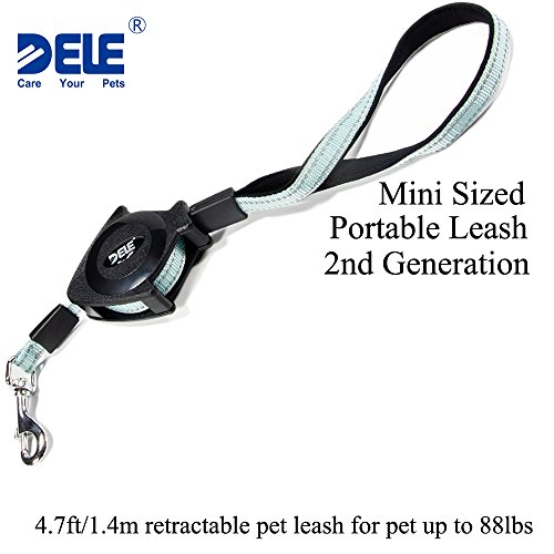 DELE Retractable Pet Leash, 4.7ft/1.4m Pet Walking Leash for Small/Medium/Big up to 88lbs,2nd Generation,Strong Belt,Tangle Free,Double Direction Extension, Pocket Sized,Portable,Durab (Black)