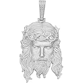 HarlemBling MOISSANITE - Iced Jesus Piece Heavy Pendant Necklace - Very Detailed Solid Back - Solid 925 Silver Matte Sandblasted Finish