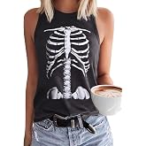 PUCKOLITY Womens Funny Skull Graphic Tank Tops Skeleton Funny Gothic Graphic Casual Sleeveless Shirts Novelty Horror Tee Tops