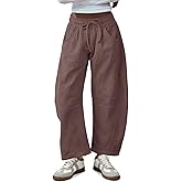 Fisoew Womens Barrel Leg Sweatpant Drawstring Elastic Waisted Wide Leg Pants Casual Active Pants with Pockets