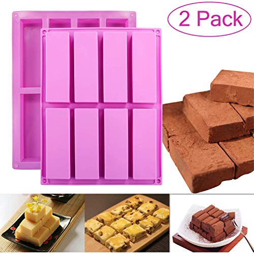 DIFENLUN Silicone Energy Bar Mold, 2 Pack 8-Cavity Rectangular Nutrition Granola Cereal Bar Maker for Chocolate Truffles, Bread Loaf, Muffin