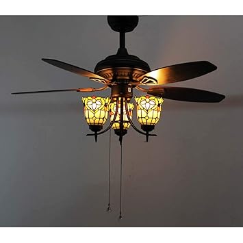 Amazon Com Ydyg Tiffany Style Ceiling Fan With Lights 5 Wood