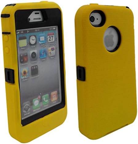 Iphone 4S case, Lucky On Durable Protective Dual Layer Hybrid Armor Defender Heavy Duty Shell Shockproof Case built-in Transparent Screen Protector for iPhone 4 4S (Yellow & Black)