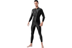Oyolan Men Adult Spandex Long Sleeve Unitard Bodysuit High Neck Zip One Piece Leotard Dance Costume