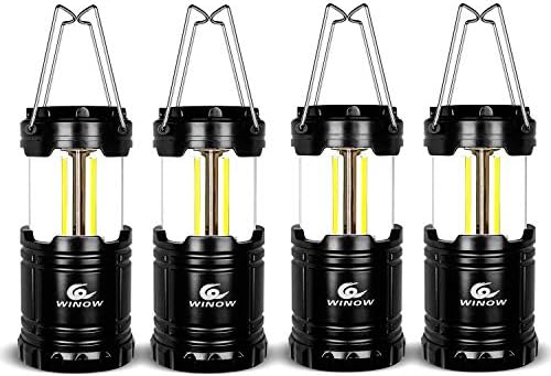 WINOW Camping Lantern 4 Pack Outdoor Portable LED Lantern Flashlights - Camping Equipment Gear Lights for Emergency, Hurricane, Storm, Outage(Black, Collapsible)