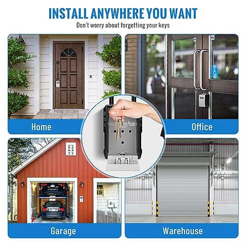 NEWIROVE Key Safe Large Key Box with Hook Waterproof Key Safe for Home, School, House for Rent, Grey
