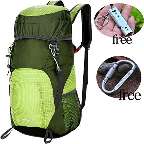 35L Lightweight Hiking Backpack, Packable Foldable Daypack, Waterproof Back Packs for Hiking，Daypack for Travel, Outdoor Camping Outdoor Mountaineering Buckle &amp; survival whistle. (Military green)
