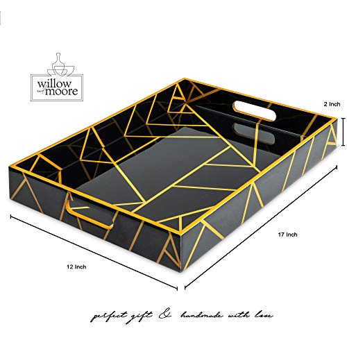 Large Decorative Serving Tray for Coffee Table Black and Gold Tray