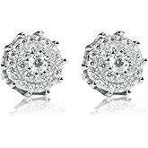 Brilliant Round Spiked Cut Big Iced Cz White Gold Plated 925 Sterling Silver Screw Back Post Large Circle Flower Cluster Spike Stud Hip Hop Earrings Jewelry Gifts For Men Women