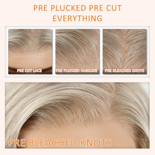 Ash Blonde Pre Plucked Human Hair Wig 13x4 Pre Plucked Human Hair Wig 13x4 UHD Lace Human Hair Wigs for Women 22 Inch 180% Density