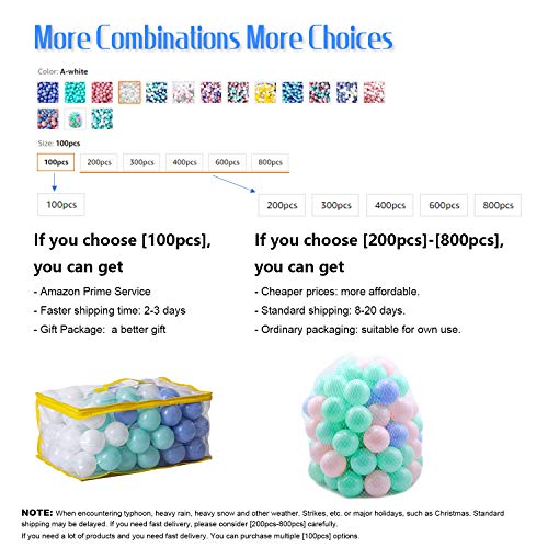 MoonxHome Pit Balls Crush Proof Plastic Children's Toy Balls Macaron Ocean Balls 2.15 Inch Pack of 200 White&Pink