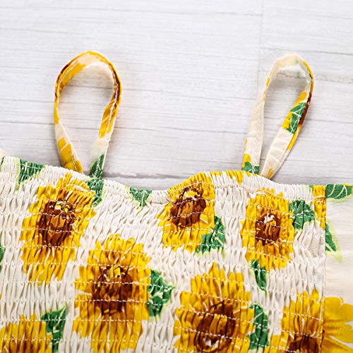 Toddler Baby Girls Halter Off-Shoulder Sunflower Crop Top with Bow+ Shorts Outfits Clothes Set (Sunflower, 3-4 Years) - Thumbnail 4
