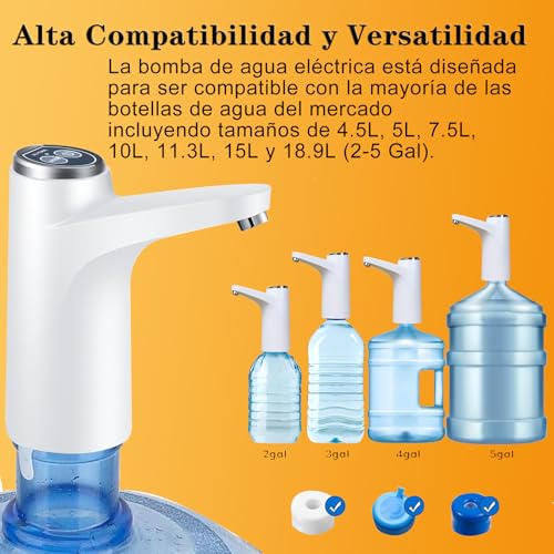 Autbye Dispensador de Agua Garrafon Bomba Electrica con Carga USB, Blanco | Bomba de Agua Portátil con 2 Modos. Ideal para Garrafón de 4.5L a 18.9L, Cocina, Camping y Oficina