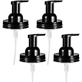 Amolliar Mason Jar Foaming Soap Dispenser Lids, Plastic Foam Pump Lids for Regular Mouth, Foaming Replacement Pump Set, Farmhouse Kitchen BathroomShower, Includes Waterproof Stickers - 4 Pack, Black