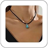 Yheakne Vintage Turquoise Suede Choker Necklace Black Velvet Cord Necklace Blue Turquoise Pendant Necklace Teardrop Turquoise Necklace Black Leather Suede Necklace Jewelry for Women