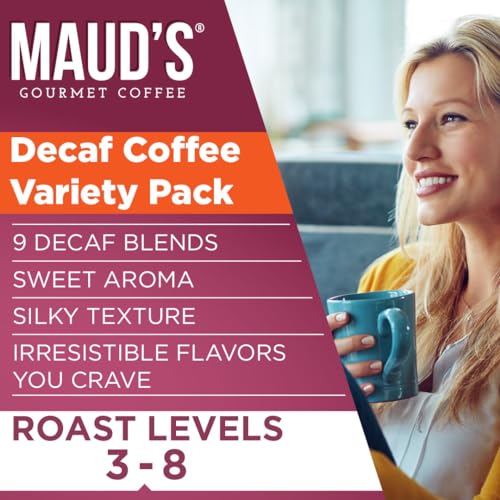 Maud's Decaf Coffee Pods Variety Pack, 80ct, 9 Assorted Roasts & Flavors | Decaffeinated Medium Roast Coffee in Single Serve Pods - 100% Arabica Coffee, Compatible with Keurig Coffee Makers
