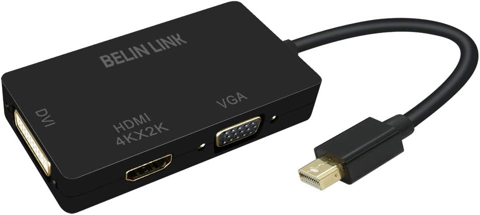BELIN LINK Thunderbolt Mini dp to HDMI DVI VGA 3 in 1 Adapter-Simultaneous Display Gold-Plated Connector Video Adapter, for MacBook Pro mac Book air Surface pro (Mini DP Black)