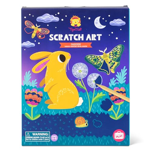 Tiger Tribe: Scratch Art Garden Set - Vibrant Nature Scenes with Wooden Etching Tools for Kids Ages 5+ - Creative & Mess-Free Fun