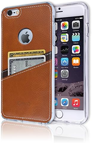 iPhone 6S / 6 Case [Leather Back Cover] [Wallet Case] [2 Card Holder] Soft Slim Fit Hybrid Polyurethane TPU Light Flexible Bumper Slot Shock Absorbing Protection For Apple iPhone6 / iPhone6S (Brown)