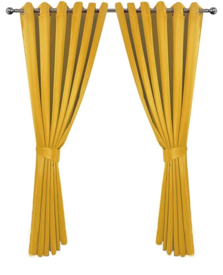 Blackout 2PCS Super Soft Thermal Insulated Eyelet Window Curtains for Living Room Bedroom Home Office Fashion Decoration Drop Noise Reduce 2 Panels Curtain UK (Yellow, 66x72)