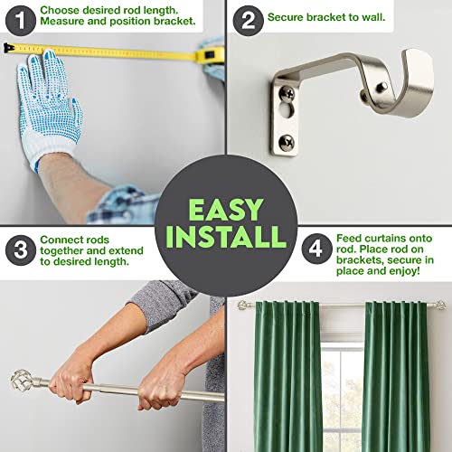 GB Home Adjustable Curtain Rods for Windows 86 to 120 inch, Satin