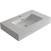 30" Integrated Bathroom Vanity Sink &ndash; Solid Surface One-Piece Countertop with Glossy Gel Coat, White Basin with Single Faucet Hole for Modern Bathrooms